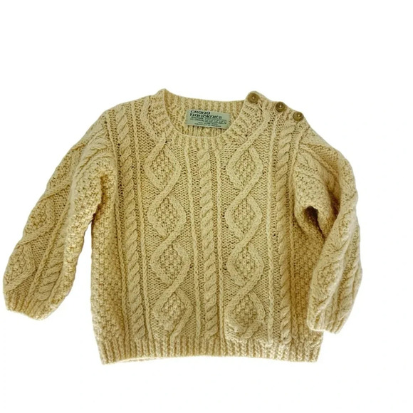 Vintage Irish Aran wool Fisherman sweater 4/5 boys girls Crana Handknits - Picture 1 of 6